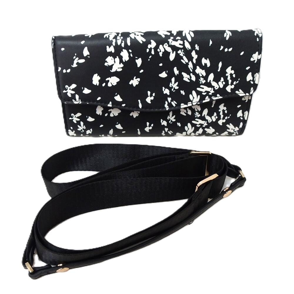 A New Day Black and White Floral Print Flap Wallet Crossbody